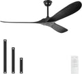 52'' Solid Wood Ceiling Fan without Light,Modern Black Ceiling Fans with Remote Control,Quiet and Reversible DC Motor,Outdoor Ceiling Fan for Garage,Porch,Living Room,Bedroom