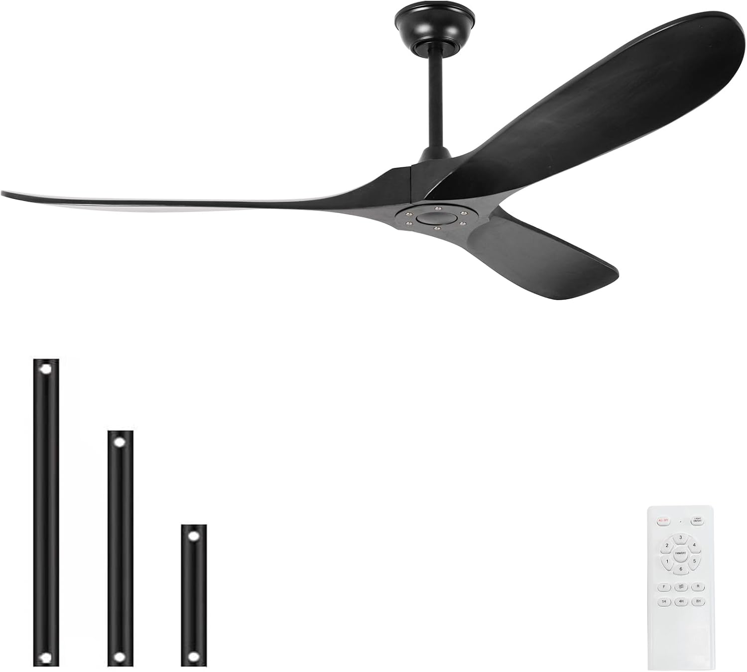 52'' Solid Wood Ceiling Fan without Light,Modern Black Ceiling Fans with Remote Control,Quiet and Reversible DC Motor,Outdoor Ceiling Fan for Garage,Porch,Living Room,Bedroom