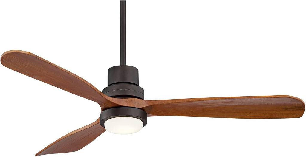 Casa Vieja 52' Delta-Wing DC Modern 3 Blade Indoor Outdoor Ceiling Fan with LED Light Remote Control Solid Wood Oil Rubbed Bronze Damp Rated Patio Exterior House Porch Gazebo Garage - 12' Downrod