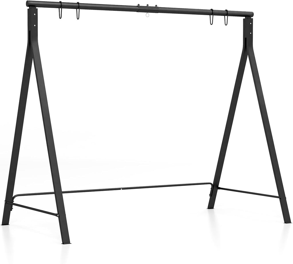 Tangkula Metal Swing Frame, Porch Swing Stand with Extra Side Bars, 5 Hanging Rings, Heavy Duty Swing Frame Outdoor for Swing, Hammock, A-Frame Swing Stand Frame Outdoor for Lawn, Garden, Backyard
