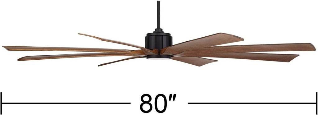 Possini Euro Design 80' Defender Modern Industrial Outdoor Ceiling Fan with Dimmable LED Light Remote Control Matte Black Damp Rated for Patio Exterior House Home Porch Gazebo Garage Barn