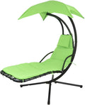 Patio Hanging Chaise Outdoor Lounger Padded Cushion Swing Hammock Chair w/Sun Shade Canopy Umbrella Stand [Green]