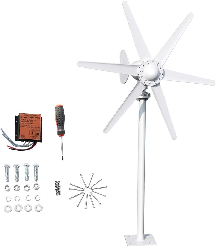hatleues Wind Generators for Home Use 800W 24V Windmill Generator Kit with 6-Blade Wind Turbines Generator Kit, Electromagnetic Electricity Producer Equipment,Suit for RV, Home White