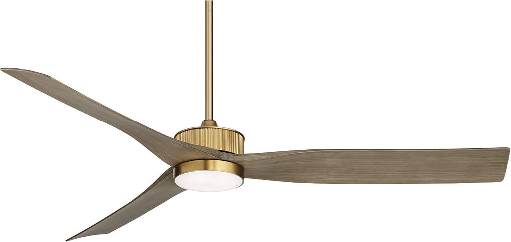 Casa Vieja 60' Montage Modern Outdoor Ceiling Fan with Dimmable LED Light Remote Control Warm Brass Brown Wood Blades Damp Rated for Patio Exterior House Home Porch Gazebo Includes 36' Downrod