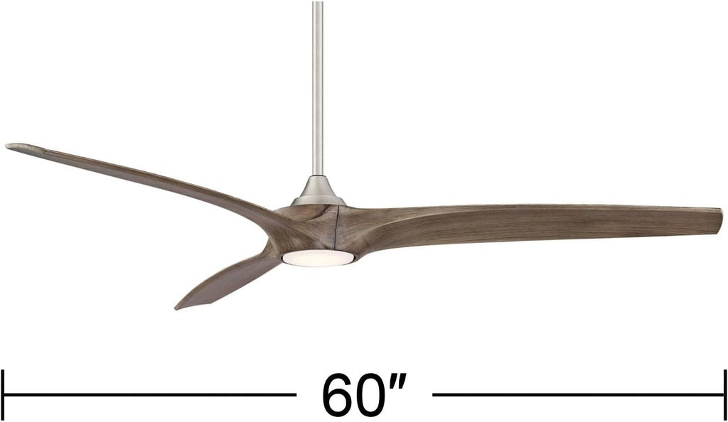 Casa Vieja 60' Padera Modern Rustic 3 Blade Indoor Outdoor Ceiling Fan with Light LED Dimmable Remote Control Brushed Nickel Light Wood Damp Rated for Patio Exterior House Porch Gazebo Garage