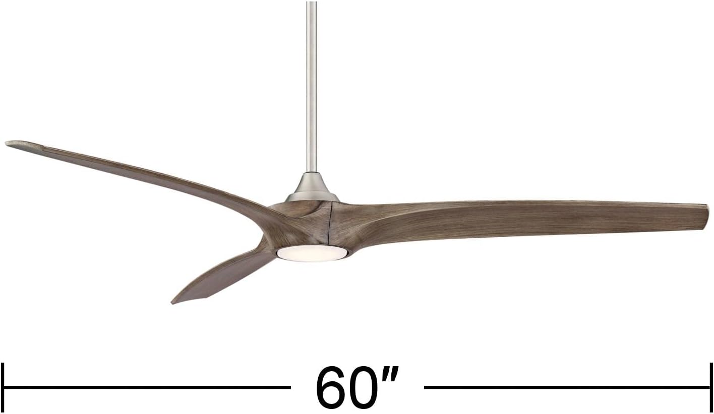 Casa Vieja 60' Padera Modern Rustic 3 Blade Indoor Outdoor Ceiling Fan with Light LED Dimmable Remote Control Brushed Nickel Light Wood Damp Rated for Patio Exterior House Porch Gazebo Garage