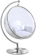 Meridian Furniture 507White Luna Collection Modern | Contemporary Clear Acrylic Accent Swing Chair with Durable Metal Base and Fabric Seat, White, Chrome Finish, 41.5' W x 29.5' D x 64' H