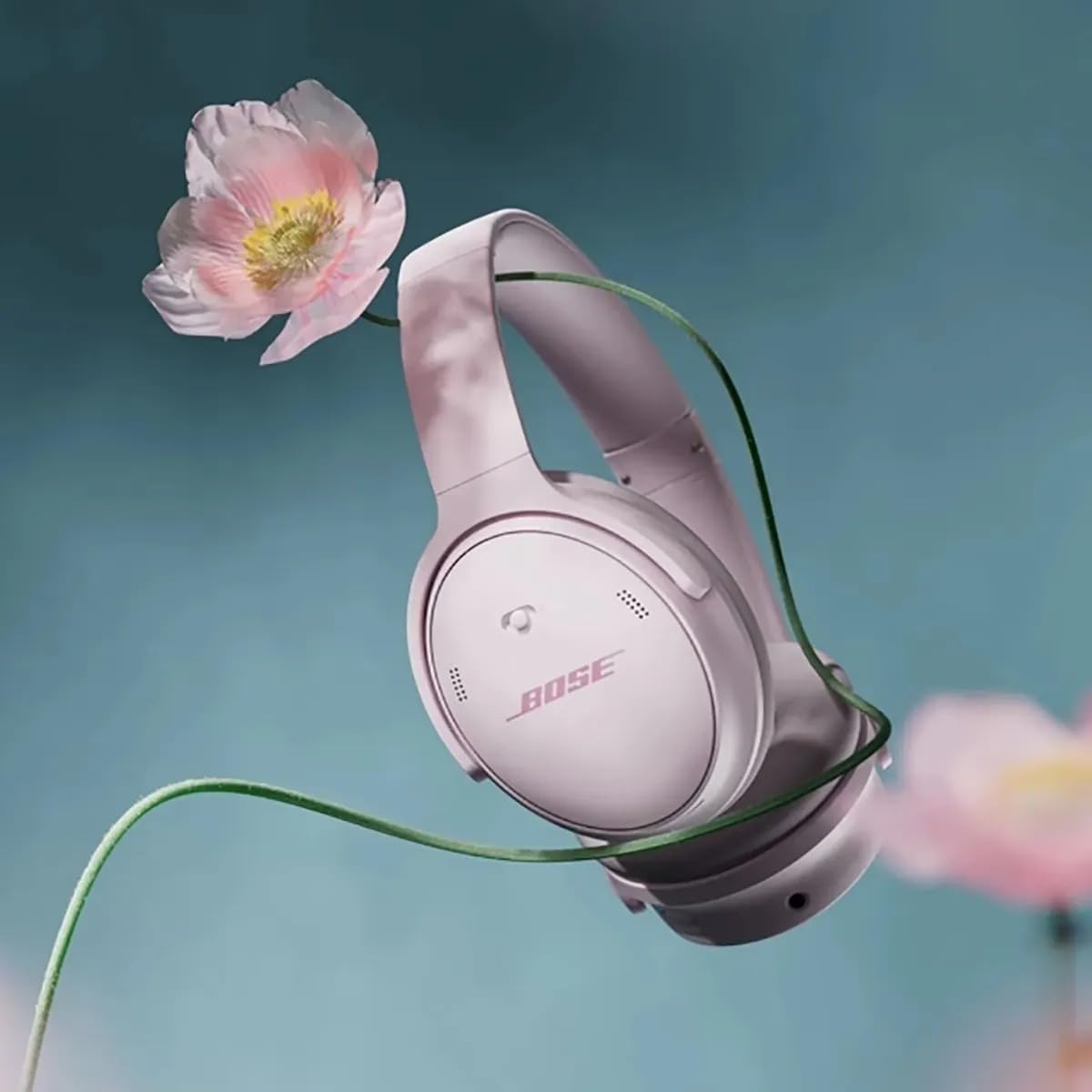 Bose QuietComfort Headphones - Wireless Bluetooth Headphones, Active Over Ear Noise Cancelling and Mic, Deep Bass Bundle + Desktop Headphone Stand + Green Extreme Dual Wall Charger (Petal Pink)