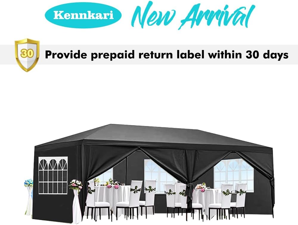 10X20' Outdoor Party Tent with Waterproof for Wedding, Party Tent with Removable Sidewalls, Pop Up Gazebo with Event (Black)