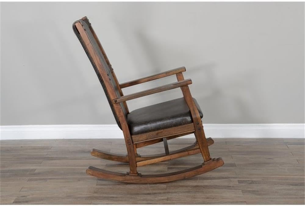 Pemberly Row Mahogany Rocking Chair with Cushioned Seat and Back, Studded Accents, Smooth Rocking Motion, Dark Brown