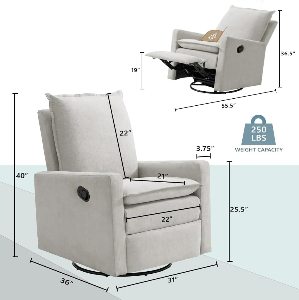 Oxford Baby Uptown Upholstered Glider Recliner Rocking Chair 360° Swivel for Nursery and Living Room - Sand