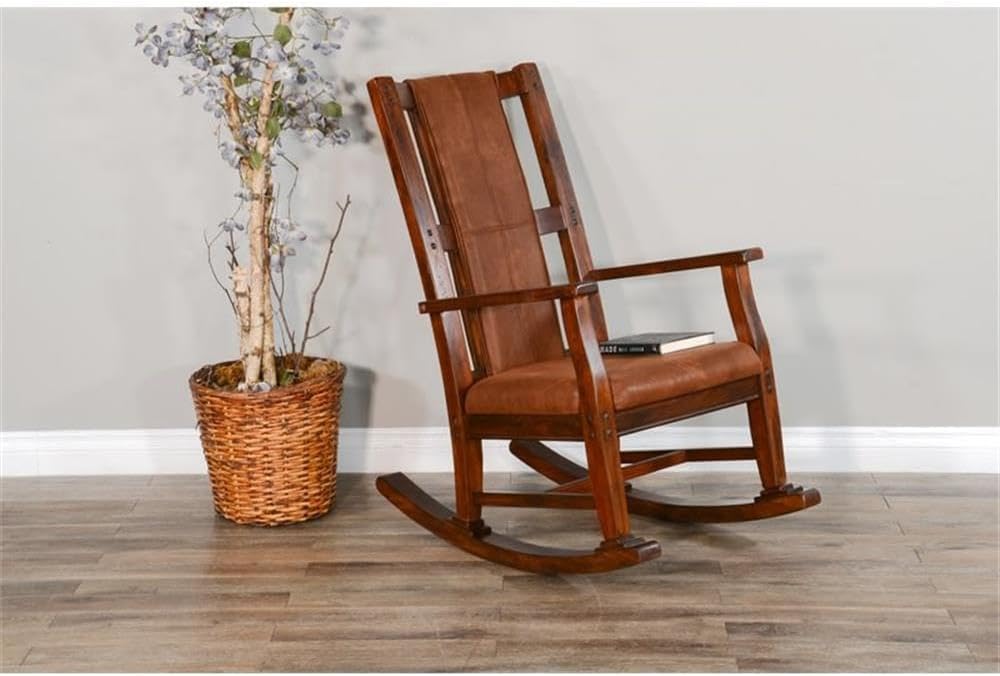 Pemberly Row Mahogany Rocking Chair with Cushioned Seat and Back, Studded Accents, Smooth Rocking Motion, Dark Chocolate