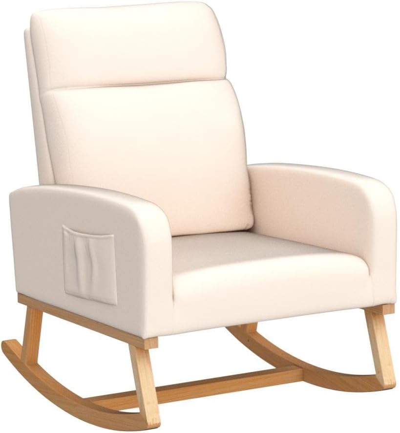 Rocking Chair Nursery - Glider Modern Accent Chairs Upholstered Nursing Rocker Padded Armchair for Indoor Living Room Bedroom Beige