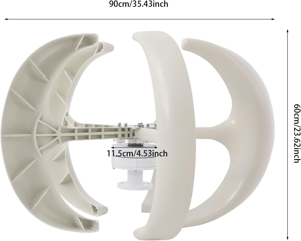 Lantern Wind Turbine Generator, 5-Blade Vertical Axis with Controller and Flange Plate 600W 12V Electromagnetic System, 13m/s Rated Speed Wind Generators for Home Use (12, Volts)