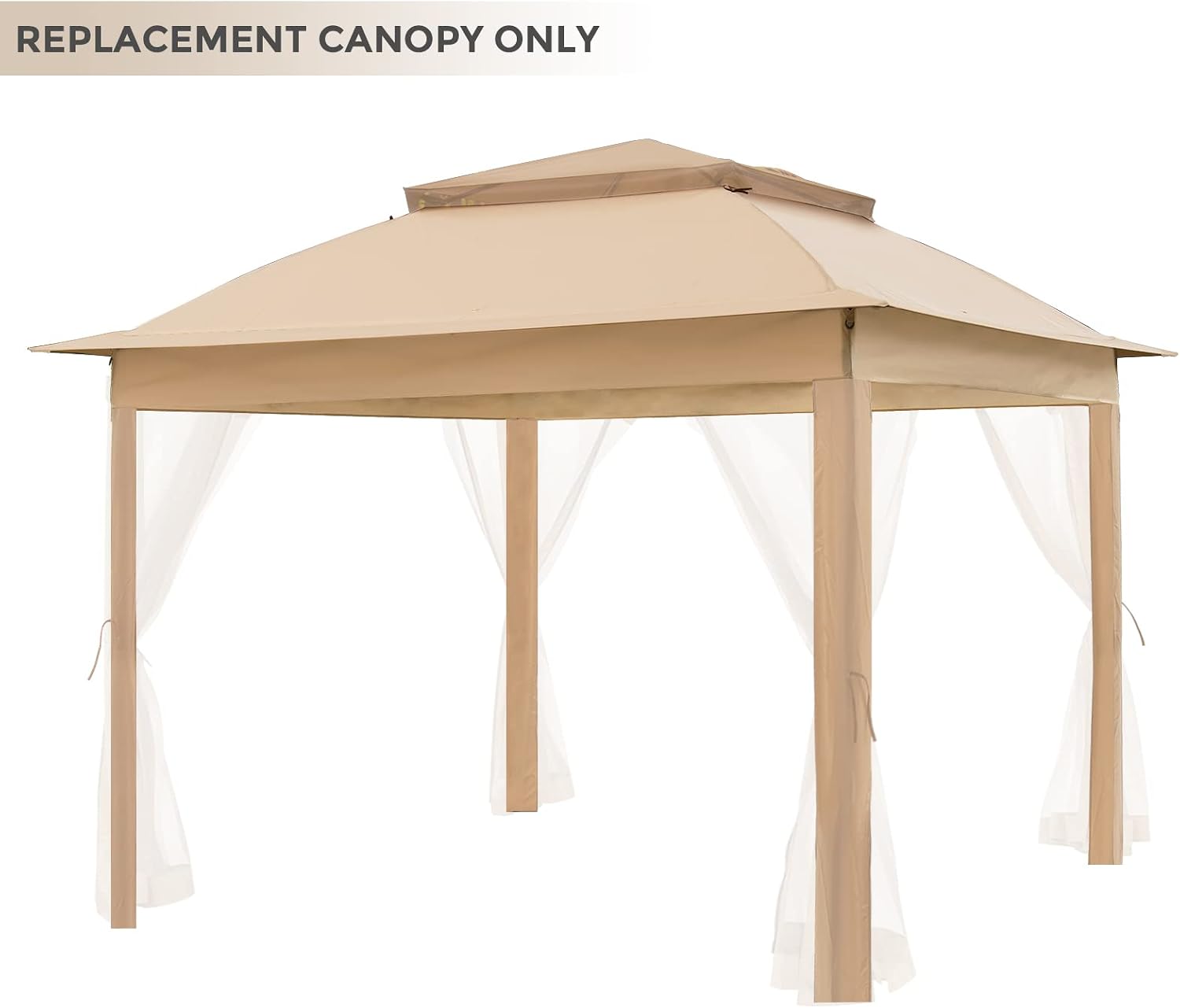COOS BAY 11x11 Replacement Gazebo Top with Air Vent Sunshade Polyester Top Cover Only, Khaki