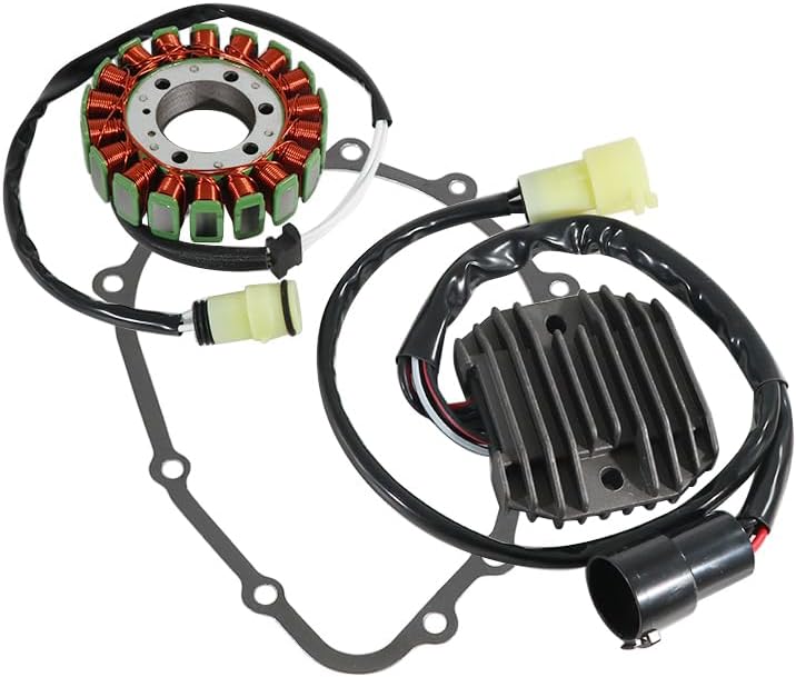 Stator Coil Rectifier Gasket Set for Kawasaki ZX600 Ninja ZX-6RR, for Kawasaki ZX636 Ninja ZX-6R 2003-2004, Stator Assy OEM:21003-0001, Generator Cover 11060-1851 11060-1673, Regulator OEM:21066-0002
