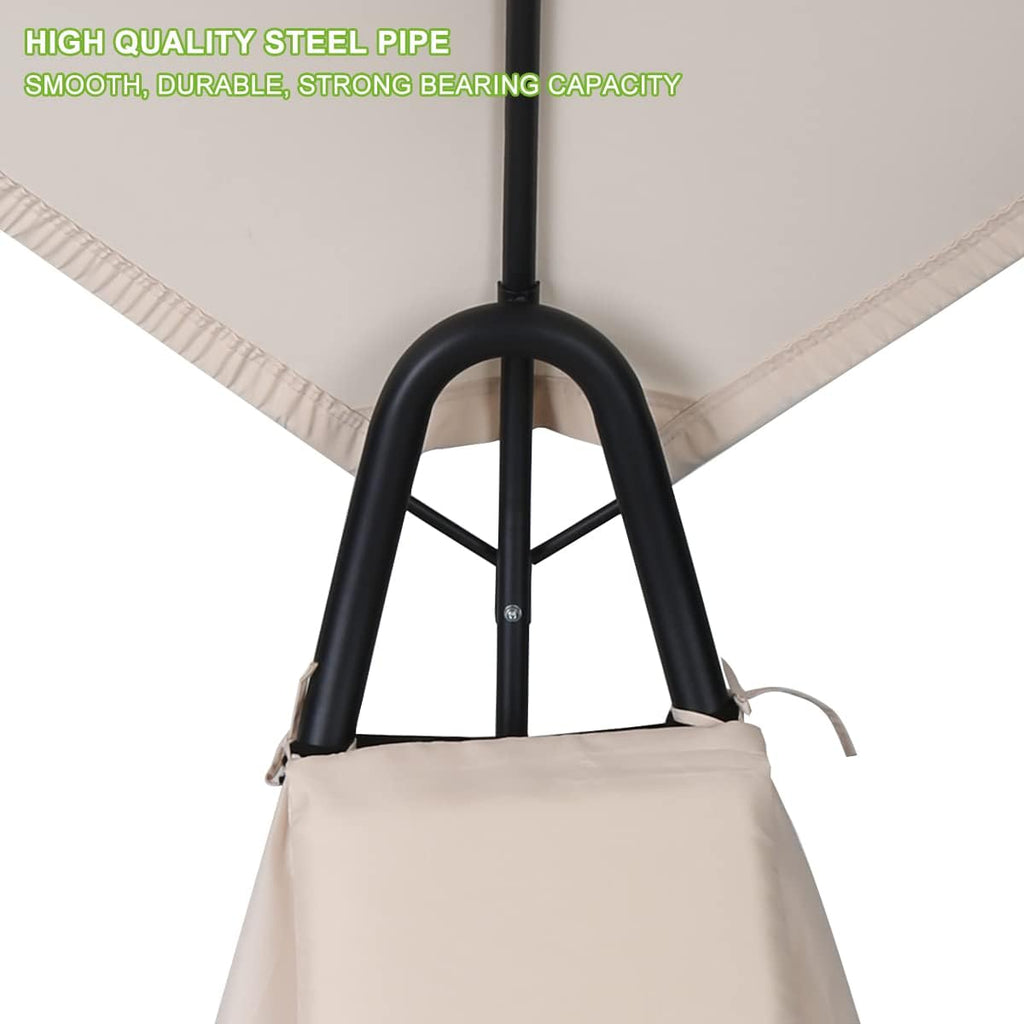 Outdoor Hammock Rocking Chaise Lounge Swing Chair, with Stand and Canopy, Porch Swing w/Soft Cushion Removable Headrest, Outdoor Recliner Rocking Chair for Garden Backyard Poolside (Beige)