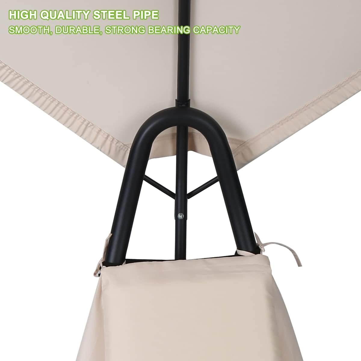 Outdoor Hammock Rocking Chaise Lounge Swing Chair, with Stand and Canopy, Porch Swing w/Soft Cushion Removable Headrest, Outdoor Recliner Rocking Chair for Garden Backyard Poolside (Beige)
