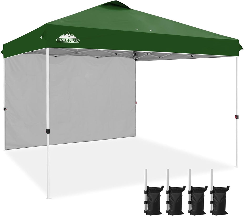 EAGLE PEAK Commercial Canopy 12x12 Pop Up Canopy Tent with 1 Sidewall, Easy Setup Heavy Duty Instant Event Shelter for Vendors & Markets, Outdoor Sun Shade, Green
