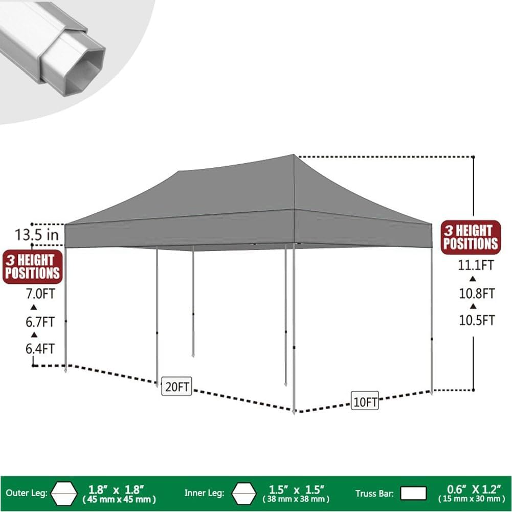 Eurmax USA Pro 10x20 Pop Up Canopy Wedding Party Tent Instant Outdoor Gazebo Pavilion Canopies BBQ Cater Events Aluminum Frame Commercial Grade Bonus Roller Bag (White)
