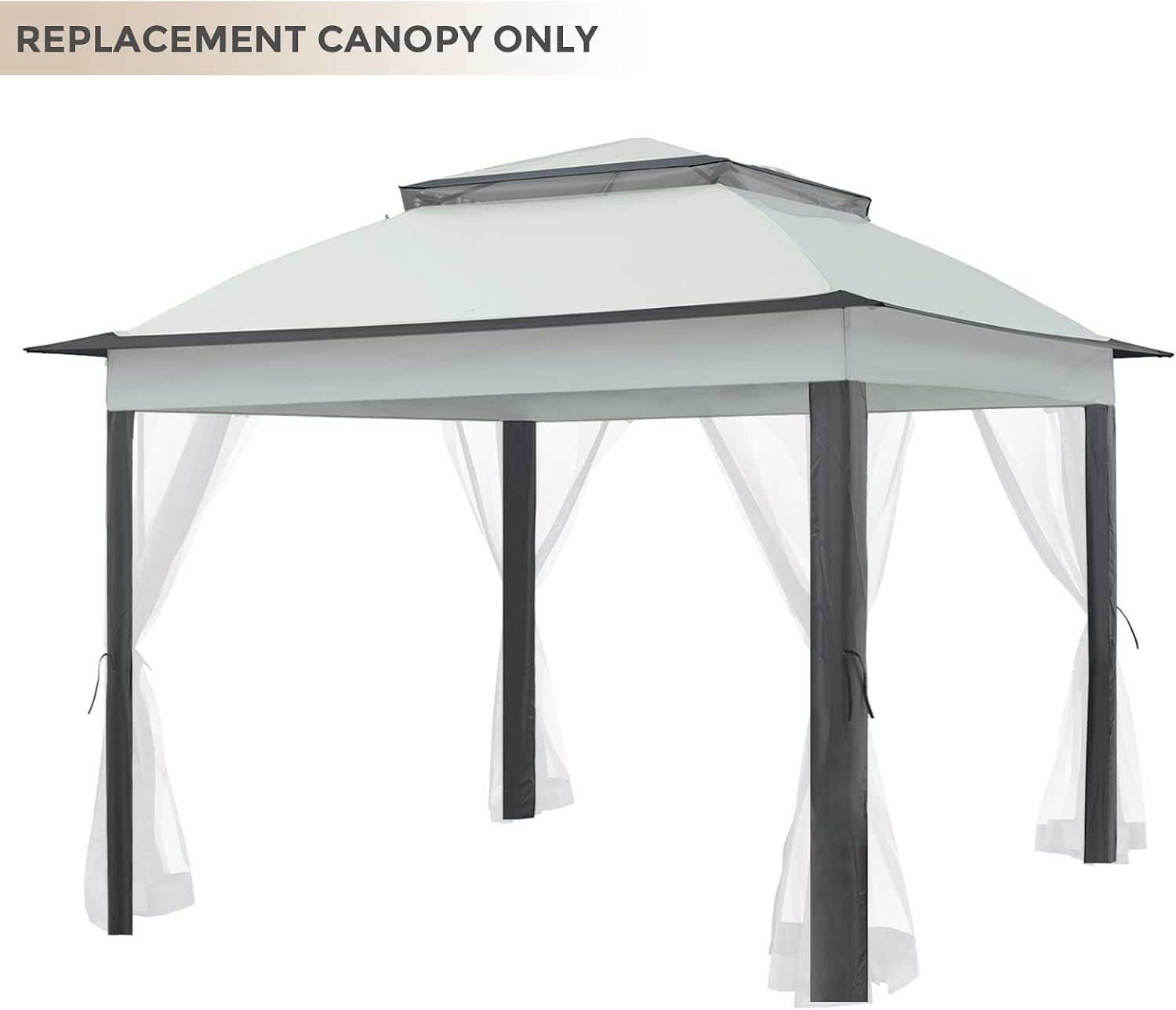 COOS BAY 11x11 Replacement Gazebo Top with Air Vent Sunshade Polyester Top Cover Only, Gray