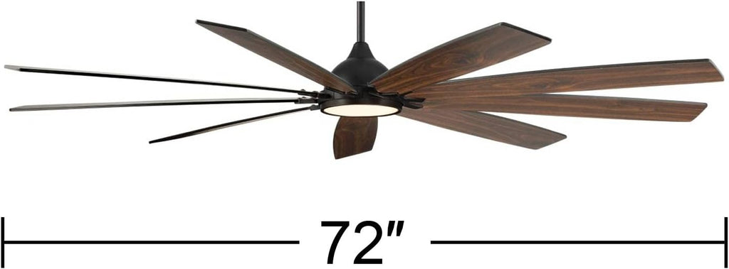 Casa Vieja 72' Tahoe Breeze Industrial Indoor Outdoor Ceiling Fan with LED Light Remote Control Matte Black Dark Walnut Wood Damp Rated for Cottage Core Patio Exterior House Home Porch Gazebo Garage