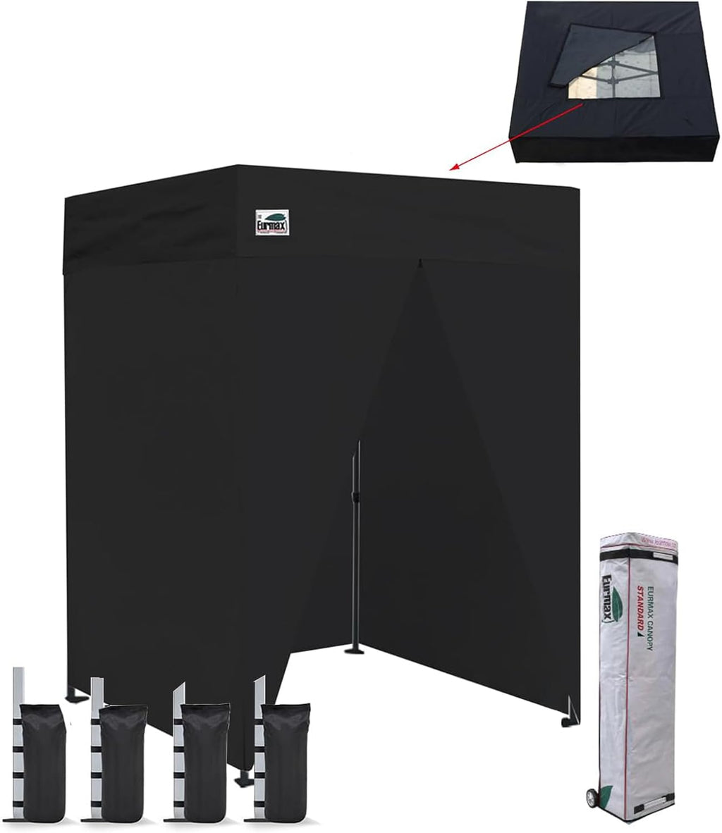Eurmax USA 5x5 Pop Up Canopy Tent,Commercial Tent with Patented No-Tip Rolling Bag,4 Zippered Removable Walls,UV & Water Resistant Top,Heavy Duty Outdoor Gazebo,Instant Shelter(Black with Window)