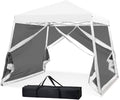 10x10 Pop Up Canopy Tent, Slant Leg Instant Screened Gazebo with Mesh Walls, UV Protection, Water Resistant, White