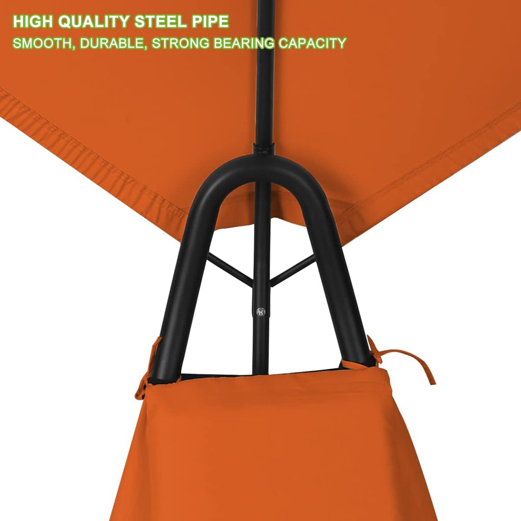 Outdoor Hammock Rocking Chaise Lounge Swing Chair, with Stand and Canopy, Porch Swing w/Soft Cushion Removable Headrest, Outdoor Recliner Rocking Chair for Garden Backyard Poolside (Orange)