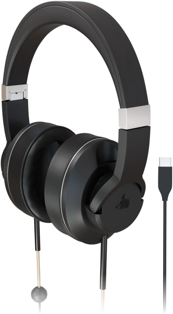 DefenderShield E M F Protection Air Tube Over-Ear Headphones – Designed to Reduce Signal Interference – Built-in Mic and Full-Range Stereo Sound – Foldable Headphones with Mic and Travel Case – USB-C
