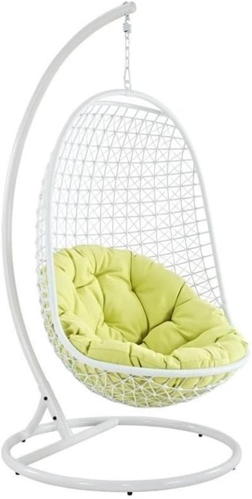 Modway Encounter Wicker Rattan Outdoor Patio Porch Lounge Hanging Swing Chair Set with Stand in White
