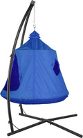 X-Shaped Hanging Tree Tent w/Swing Chair,Hammock Chair Stand Canopy w/Steel Frame,Indoor Outdoor Egg Basket Patio Seat w/Adjustable Solid Stand,Bedroom Porch Balcony Garden 330lb (Blue)