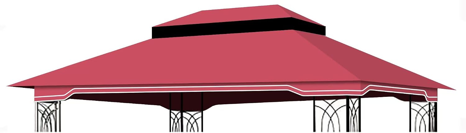10x12 Ft Outdoor Patio Gazebo Replacement Canopy, Double Tiered Roof Top Cover, UV Protection & Waterproof Fabric, Fits 10x12 Gazebo Frame, Red (Frame Not Included)