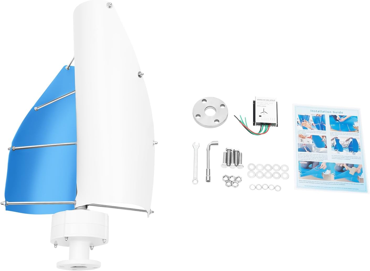 12V 500W Vertical Axis Wind Turbine Generator with Controller, Wind Turbine Generator Kit for Home Use, Rated Wind Speed 13 m/s, for Home, Business, Industrial Energy Supply