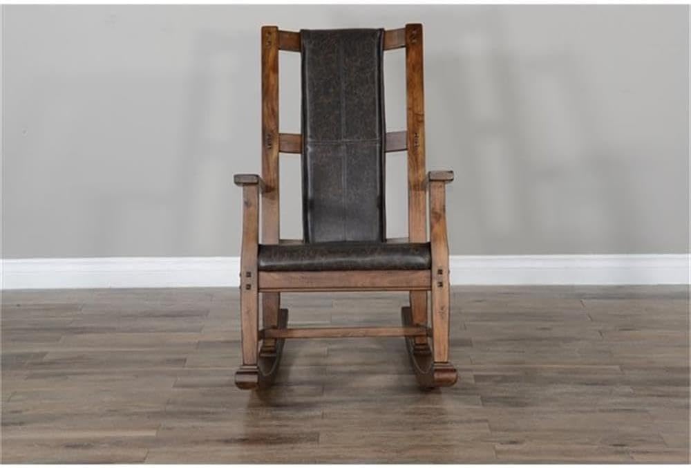 Pemberly Row Wood Rocking Chair, Indoor in Brown (41' H x 26' W x 22.5' D) for Living Room with Cushion Seat, High Back, Easy Assembly