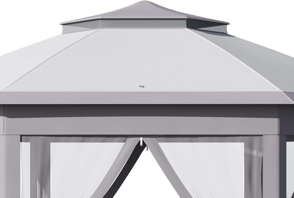 Outsunny 11' x 13' Pop Up Gazebo Canopy Tent with Zippered Mesh Sidewalls and Carrying Bag, Event Tent Shelter for Patio Garden Backyard, Gray