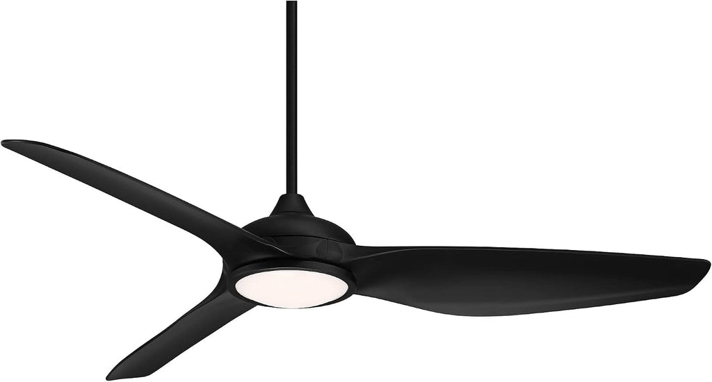 Possini Euro Design 60' Modern 3 Blade Large Propeller Indoor Outdoor Ceiling Fan with Light LED Remote Control Matte Black White Diffuser Damp Rated for Patio Exterior House Porch Gazebo Garage