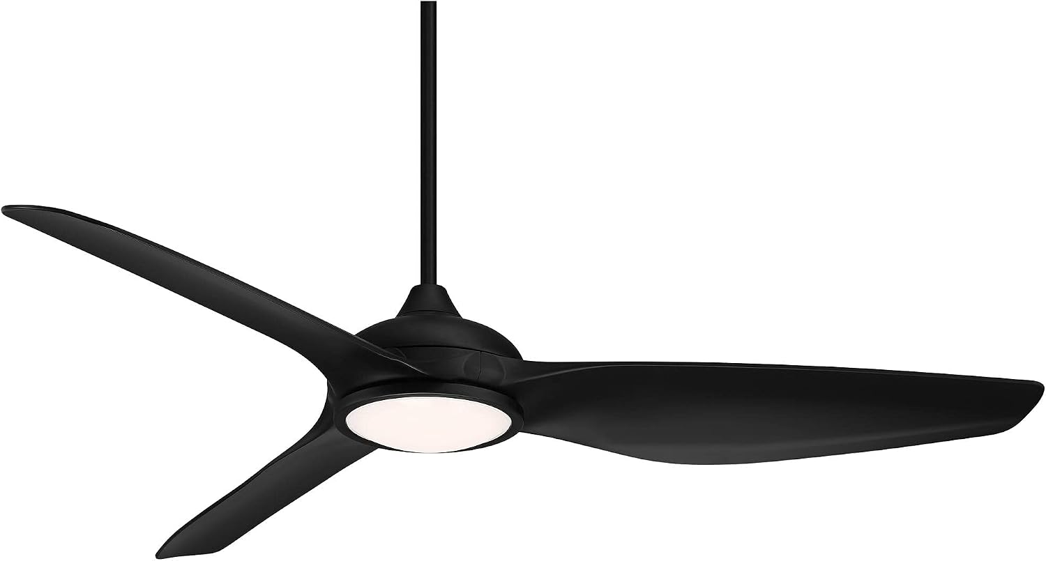 Possini Euro Design 60' Modern 3 Blade Large Propeller Indoor Outdoor Ceiling Fan with Light LED Remote Control Matte Black White Diffuser Damp Rated for Patio Exterior House Porch Gazebo Garage