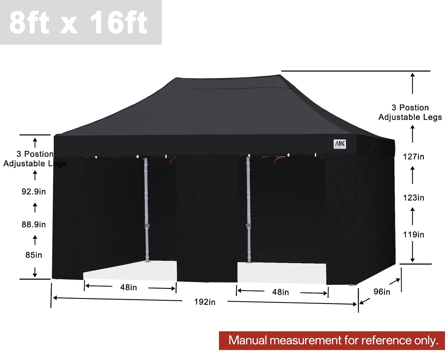 ABCCANOPY Easy Pop Up Canopy Tent with Sidewalls 8X16 Commercial -Series, Black