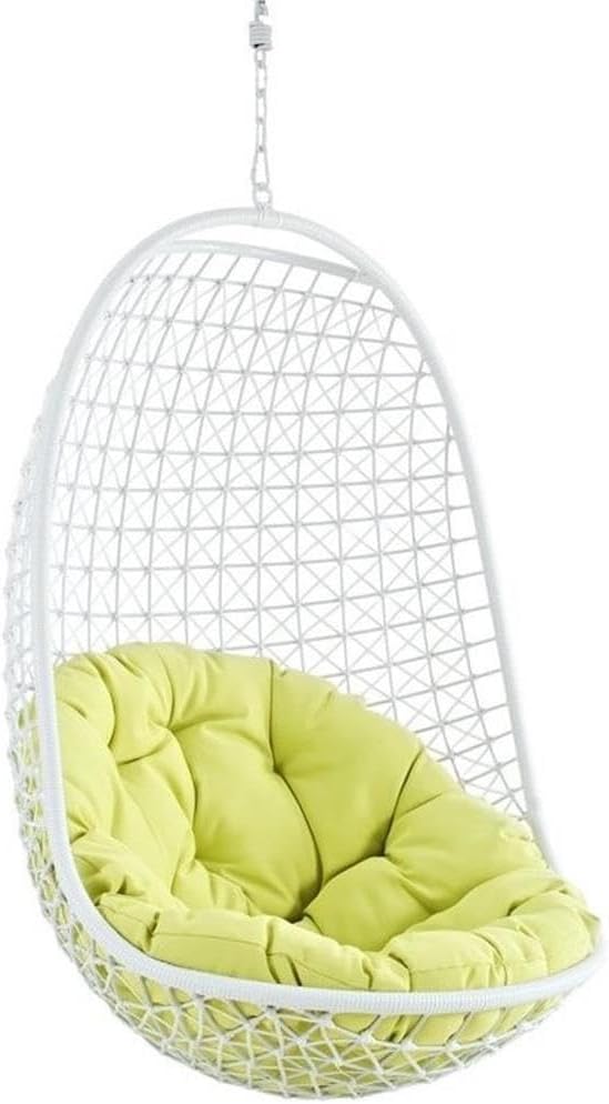 Modway Encounter Wicker Rattan Outdoor Patio Porch Lounge Hanging Swing Chair Set with Stand in White