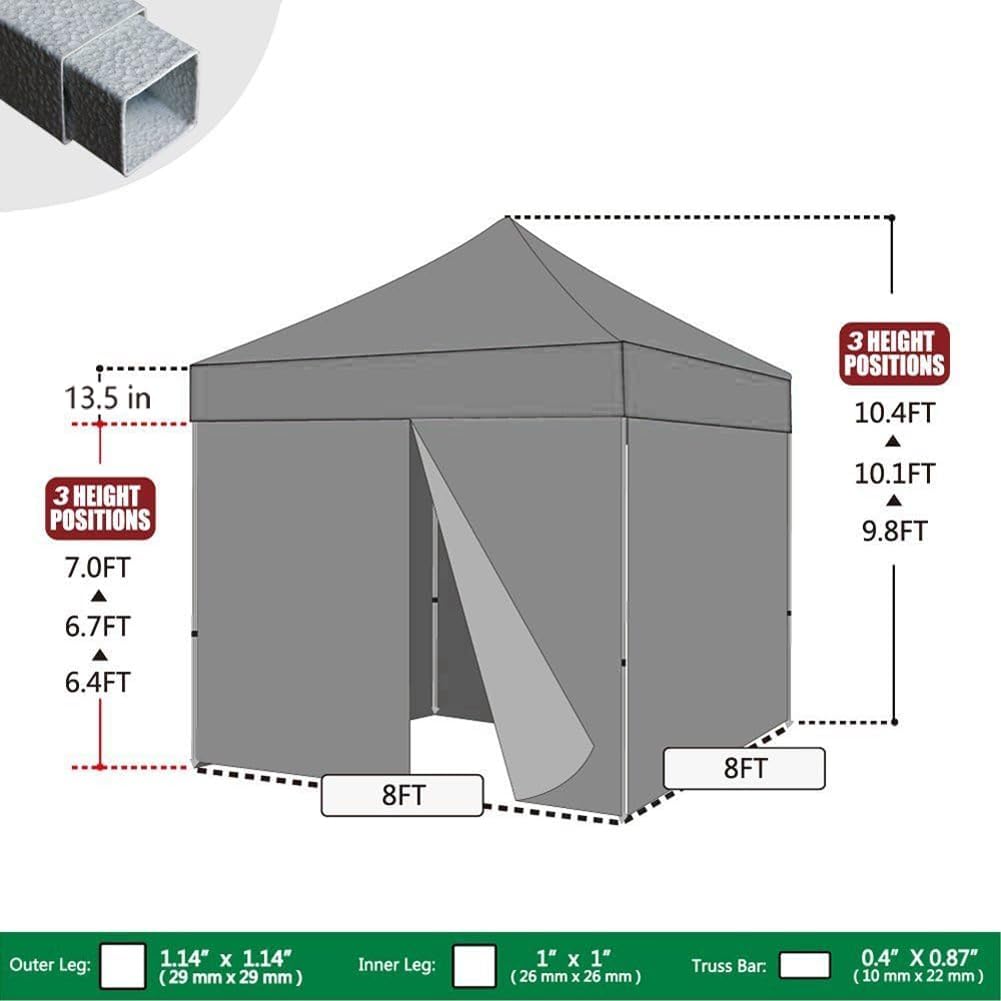 Eurmax USA 8x8 Pop Up Canopy Tent,Commercial Tent with Patented No-Tip Rolling Bag,4 Zippered Removable Walls,UV & Water Resistant Canopy Top,Heavy Duty Outdoor Gazebo,Instant Shelter(Purple)