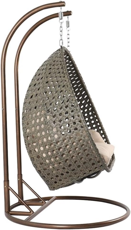 LeisureMod 2 Person Wicker Egg Chair Outdoor Indoor Bedroom Patio Hanging Lounge Swing Hammock Chairs with Beige Stand and UV Resistant Cushions (Beige)