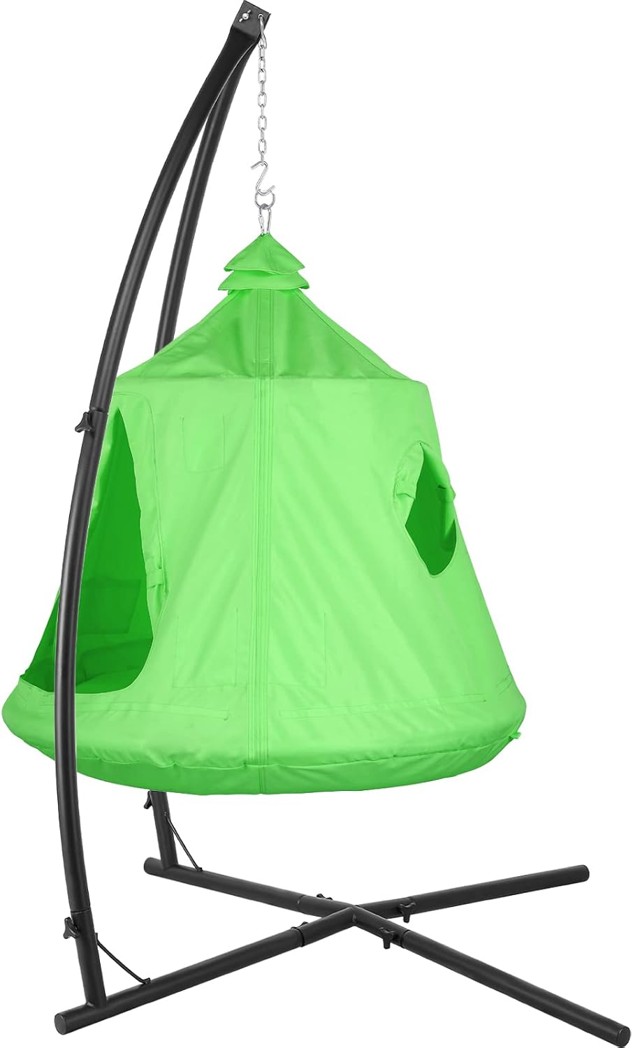 X-Shaped Hanging Tree Tent w/Swing Chair,Hammock Chair Stand Canopy w/Steel Frame,Indoor Outdoor Egg Basket Patio Seat w/Adjustable Solid Stand,Bedroom Porch Balcony Garden 330lb (Green)