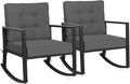 Tangkula 2 Pieces Wicker Rocking Chairs, Outdoor Glider Rattan Rocker Chair with Heavy-Duty Steel Frame, Patio Wicker Furniture Seat with 5' Thick Cushion for Garden, Porch, Backyard, Poolside