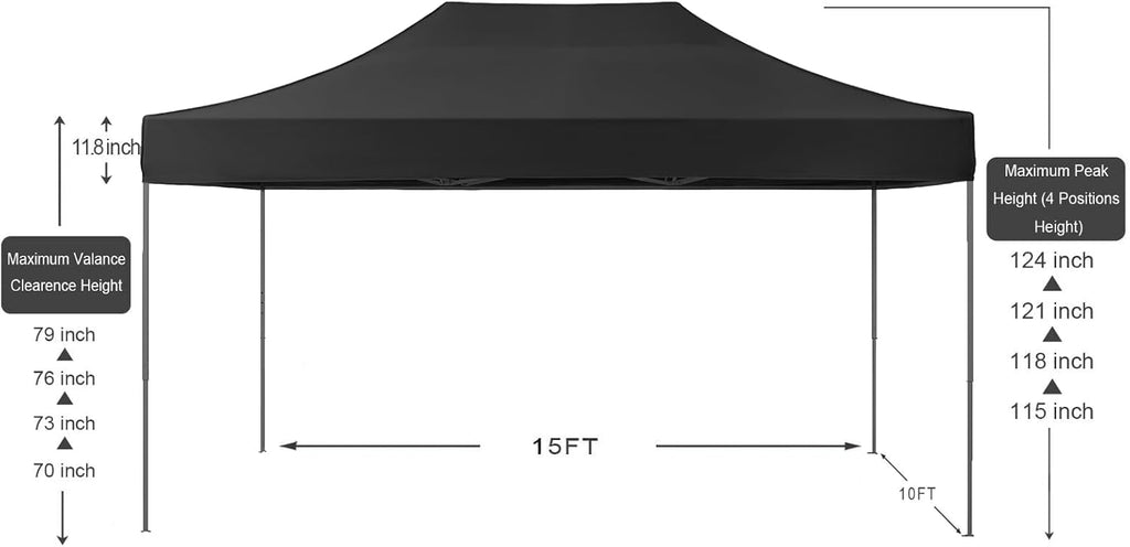 AMERICAN PHOENIX 10x15 Tent Pop Up Canopy Easy Portable Commercial Instant Canopies Outdoor Market Shelter (Black, 10'x15' (Black Frame))