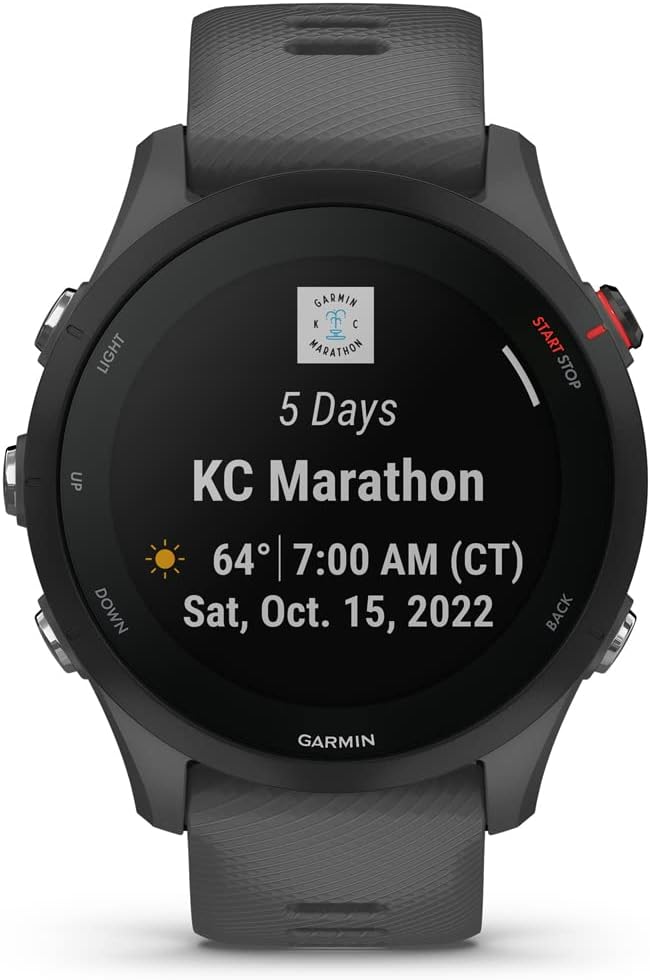 Garmin Forerunner 255 GPS Smartwatch Slate Gray Bundle with 2 YR CPS Enhanced Protection Pack (010-02641-00) (Renewed)