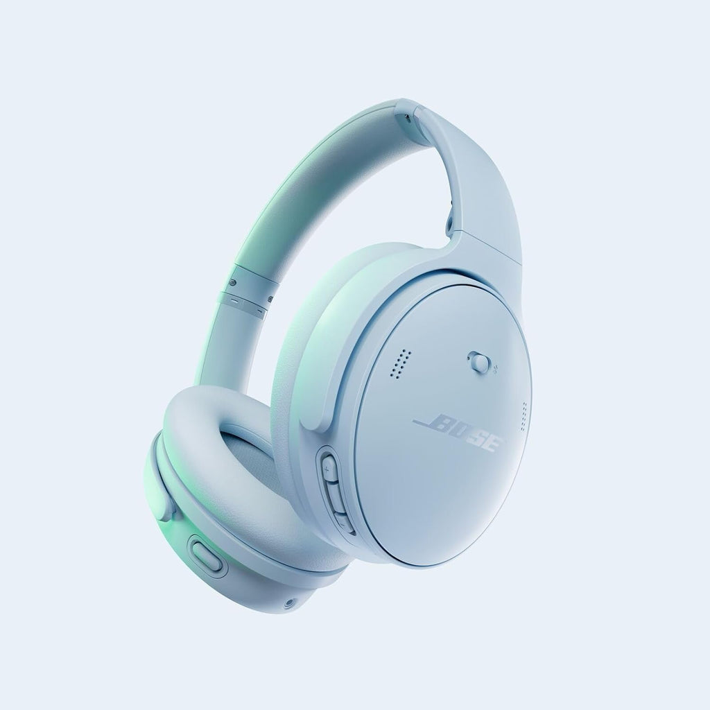 Bose QuietComfort Headphones - Wireless Bluetooth Headphones, Active Over Ear Noise Cancelling and Mic, Deep Bass Bundle + Desktop Headphone Stand + Green Extreme Dual Wall Charger (Ice Blue)