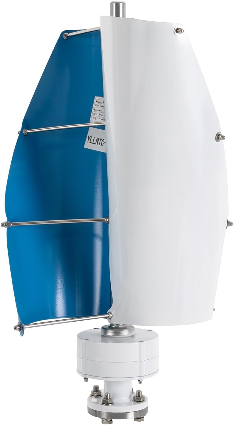 Vertical Wind Turbine, 500W 12V Portable Axis Wind Generator Kit with Controller, 2 Blades Wind Power Generator for Marine RV Home Industrial Energy (Blue+White)