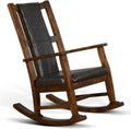 Pemberly Row Mahogany Rocking Chair with Cushioned Seat and Back, Studded Accents, Smooth Rocking Motion, Dark Brown