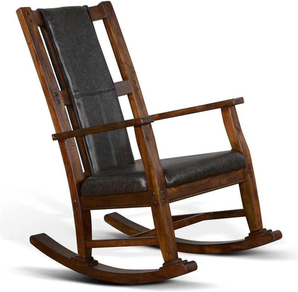 Pemberly Row Mahogany Rocking Chair with Cushioned Seat and Back, Studded Accents, Smooth Rocking Motion, Dark Brown